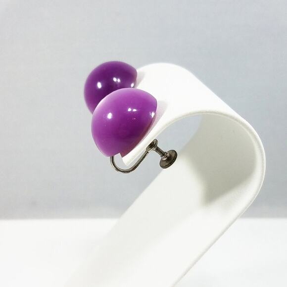 Vintage Purple MoonGlow Lucite Screwback Earrings, 5/8 Inch - Picture 10 of 10